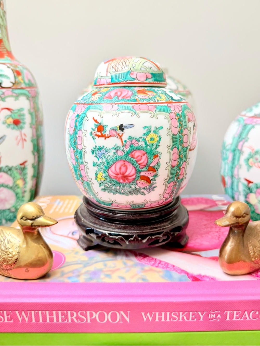 Vintage Famille Rose Medallion Ginger Jar